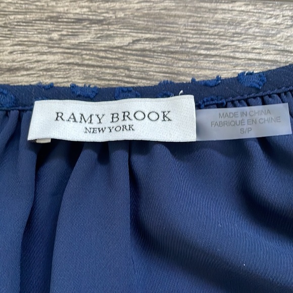 Ramy Brook | Blue Semi Sheer Swiss Dot Gold Button Peasant Blouse Size Small - Picture 9 of 10